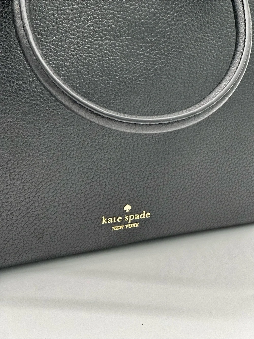 kate spade Black Pebbled Leather Structured Satchel with Gold Hardware
